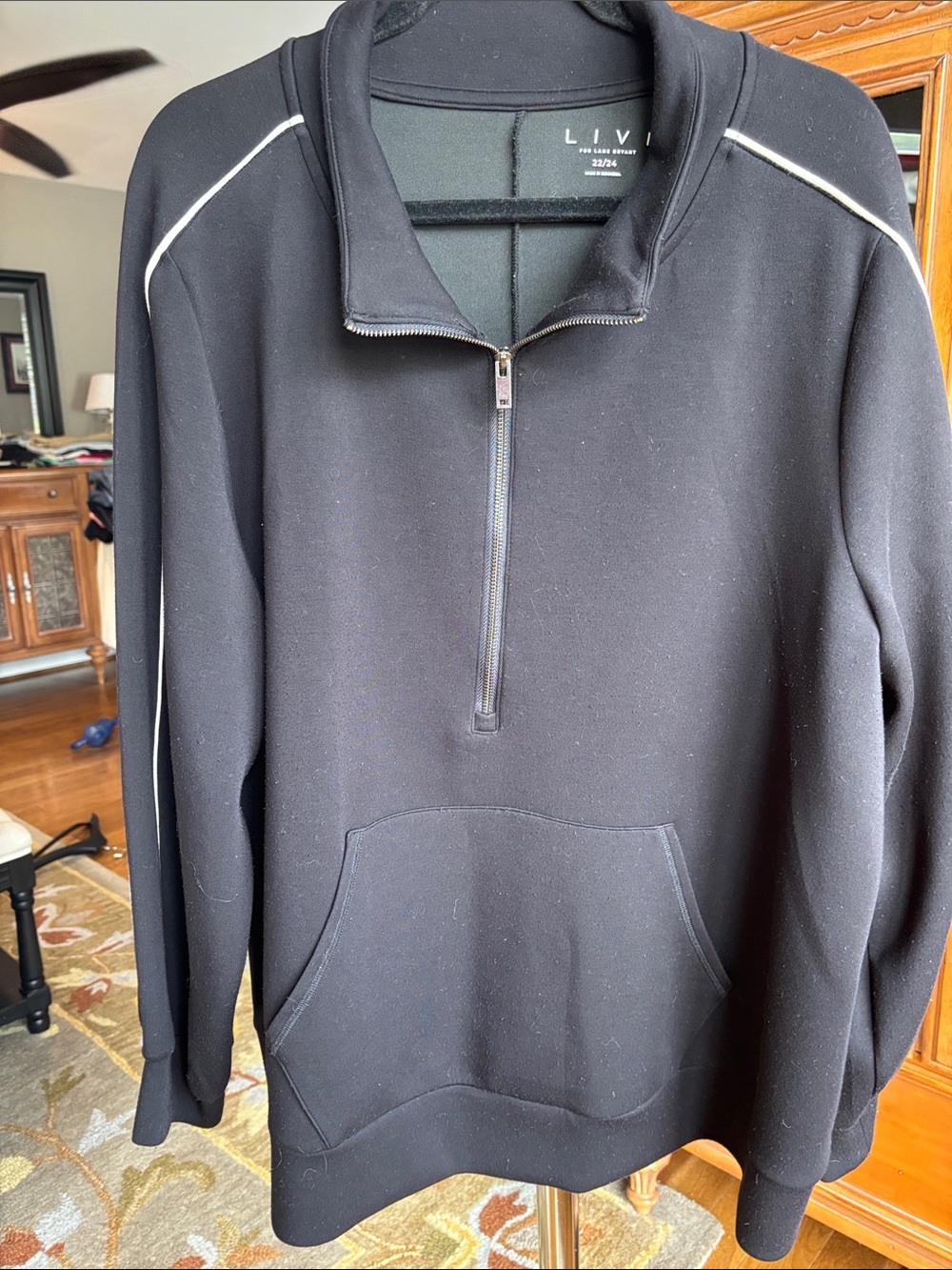 Lane Bryant Black Half-Zip Pullover with Contrast Piping